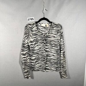 Christie & Jill Sheer Top Womens‎ Medium Black White Zebra Print Nylon Button Up